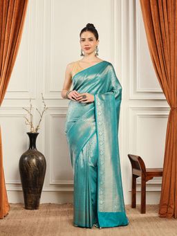 MEENA BAZAAR - Woven Art Silk Blue Saree without Blouse