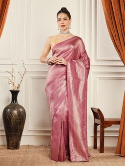 MEENA BAZAAR - Woven Art Silk Pink Saree without Blouse