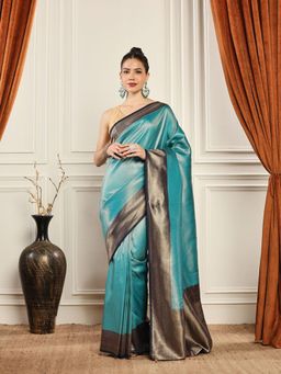 MEENA BAZAAR - Woven Art Silk Blue Saree without Blouse