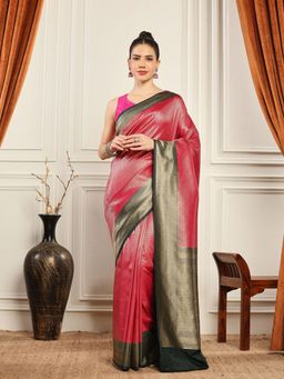 MEENA BAZAAR - Woven Art Silk Pink Saree without Blouse