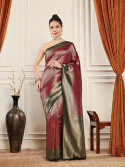 MEENA BAZAAR - Woven Art Silk Maroon Saree without Blouse