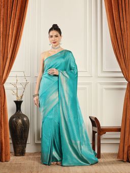MEENA BAZAAR - Woven Art Silk Blue Saree without Blouse