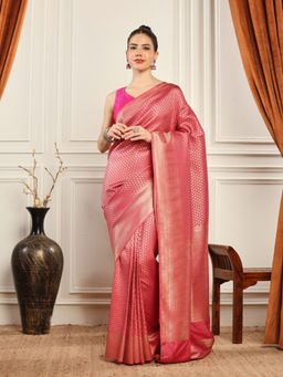 MEENA BAZAAR - Woven Art Silk Pink Saree without Blouse