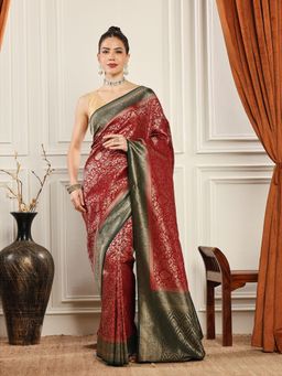 MEENA BAZAAR - Woven Art Silk Maroon Saree without Blouse