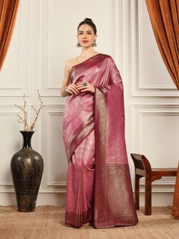MEENA BAZAAR - Woven Art Silk Pink Saree without Blouse