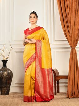 MEENA BAZAAR - Woven Art Silk Mustard Saree without Blouse