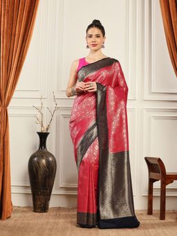 MEENA BAZAAR - Woven Art Silk Pink Saree without Blouse