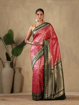 MEENA BAZAAR - Woven Art Silk Pink Saree without Blouse