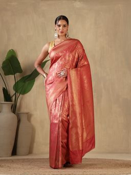 MEENA BAZAAR - Paisley Woven Design Art Silk Pink Saree without Blouse