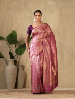 MEENA BAZAAR - Paisley Woven Design Art Silk Lavender Saree without Blouse