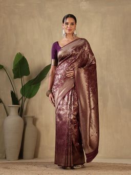 MEENA BAZAAR - Woven Art Silk Purple Saree without Blouse