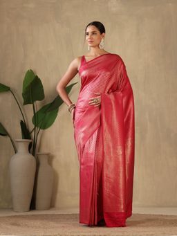 MEENA BAZAAR - Woven Art Silk Pink Saree without Blouse