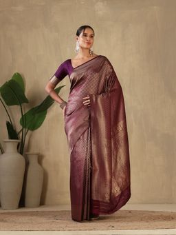 MEENA BAZAAR - Woven Art Silk Purple Saree without Blouse