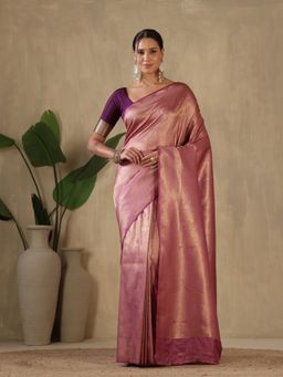 MEENA BAZAAR - Woven Art Silk Purple Saree without Blouse