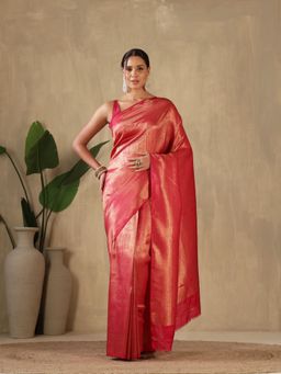 MEENA BAZAAR - Woven Art Silk Rani Pink Saree without Blouse