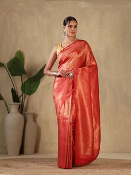 MEENA BAZAAR - Woven Art Silk Red Saree without Blouse