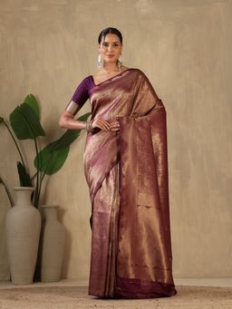 MEENA BAZAAR - Woven Art Silk Purple Saree without Blouse