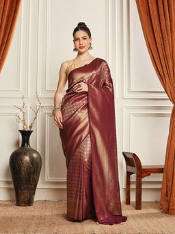 MEENA BAZAAR - Woven Art Silk Maroon Saree without Blouse