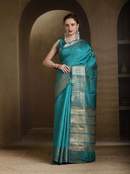 MEENA BAZAAR - Woven Art Silk Blue Saree without Blouse