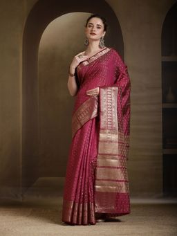 MEENA BAZAAR - Woven Art Silk Wine Saree without Blouse