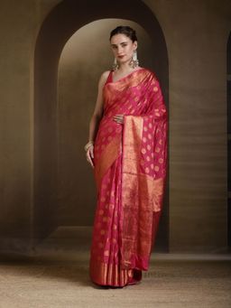 MEENA BAZAAR - Woven Art Silk Pink Saree without Blouse