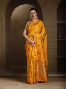 MEENA BAZAAR - Woven Art Silk Mustard Saree without Blouse