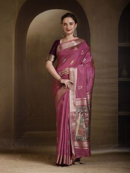 MEENA BAZAAR - Woven Art Silk Purple Saree without Blouse