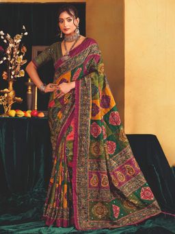 MEENA BAZAAR - Printed Art Silk Wine Saree without Blouse