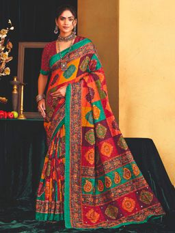 MEENA BAZAAR - Printed Art Silk Multi Color Saree without Blouse