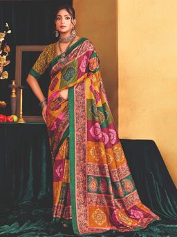 MEENA BAZAAR - Printed Art Silk Multi Color Saree without Blouse