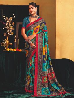 MEENA BAZAAR - Printed Art Silk Multi Color Saree without Blouse