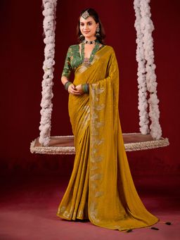 MEENA BAZAAR - Woven Crepe Mustard Saree without Blouse