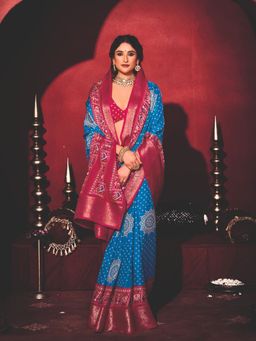 MEENA BAZAAR - Woven Art Silk Blue Saree without Blouse