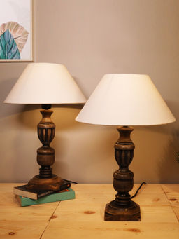 Homesake - Rustic Table Lamp 2Pcs Cubist Antique White Cone