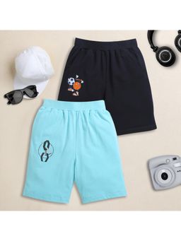 ZIP ZAP ZOOP - Black & Sky Blue Football Basketball Infinity Print Shorts (Pack of 2)