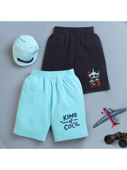 ZIP ZAP ZOOP - Navy Blue & Sky Blue Flying Plane King Of Cool Print Shorts (Pack of 2)