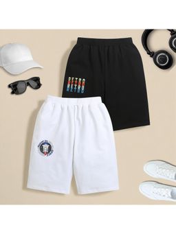 ZIP ZAP ZOOP - Boys Black & White Retro Space Mission Print Cotton Shorts (Pack of 2)