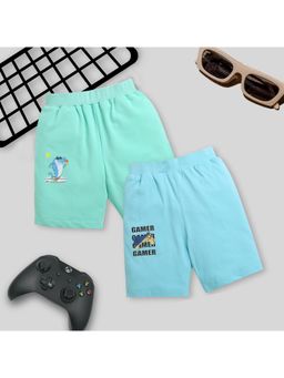 ZIP ZAP ZOOP - Mint Green & Sky Blue Sun Surf Ice Cream & Gamer Print Shorts (Pack of 2)