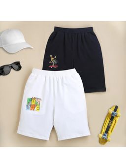 ZIP ZAP ZOOP - Boys Black & White Wohoo & Future Print Cotton Shorts (Pack of 2)