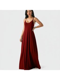 PARTIQ - Womens Solid Slip Sleeveless Dress - Burgundy