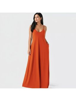 PARTIQ - Womens Solid Slip Sleeveless Dress - Orange
