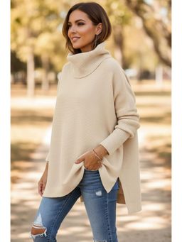 PARTIQ - Womens Full Sleeves Pullover Knitted Sweater - Beige