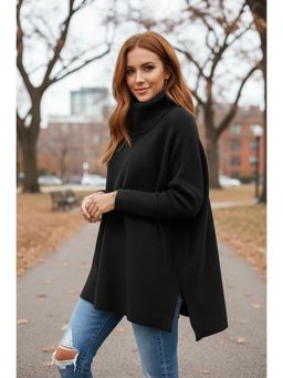 PARTIQ - Womens Full Sleeves Pullover Knitted Sweater - Black