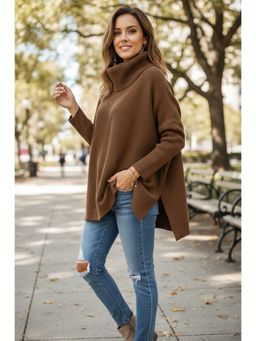 PARTIQ - Womens Full Sleeves Pullover Knitted Sweater - Brown