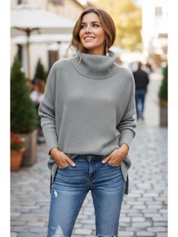 PARTIQ - Womens Full Sleeves Pullover Knitted Sweater - Grey