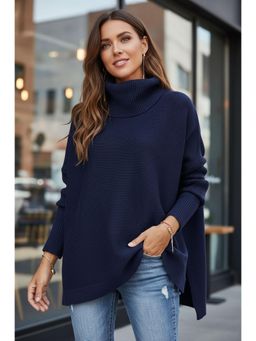 PARTIQ - Womens Full Sleeves Pullover Knitted Sweater - Blue