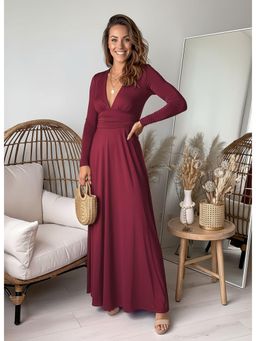 PARTIQ - Womens High-Waisted Slit Club Party Evening Dress - Burgundy