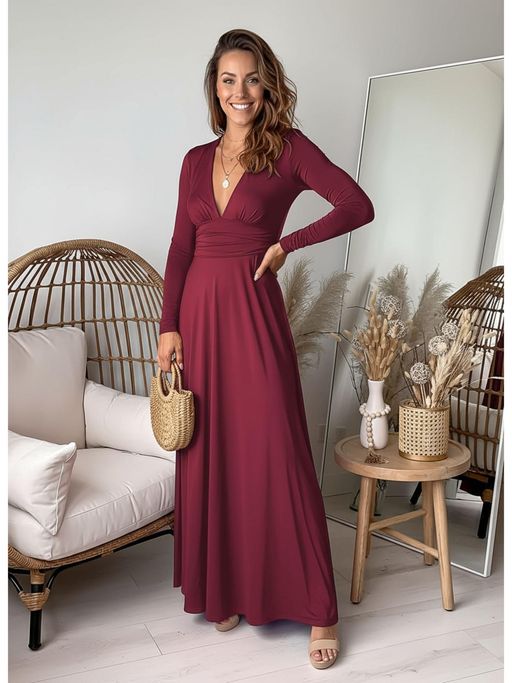 Buy PARTIQ Womens High-Waisted Slit Club Party Evening Dress - Burgundy (S) Online Buy PARTIQ Womens High-Waisted Slit Club Party Evening Dress - Burgundy (S) Online