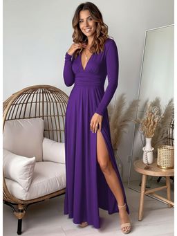 PARTIQ - Womens High-Waisted Slit Club Party Evening Dress - Purple