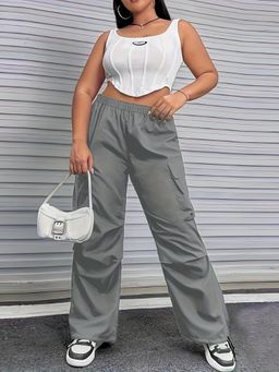 PARTIQ - Womens Winter All-Match Elastic Waist Casual Cargo Pant - Grey